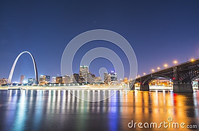 St. louis skyscraper at night with reflection in river,st. louis Stock Photo