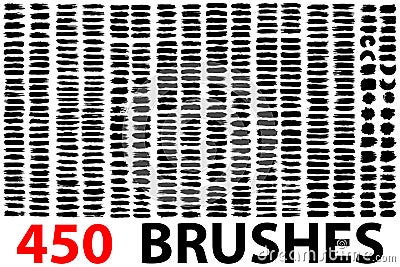 Vector collection of 450 artistic grungy black paint hand made creative brush stroke set isolated white Vector Illustration