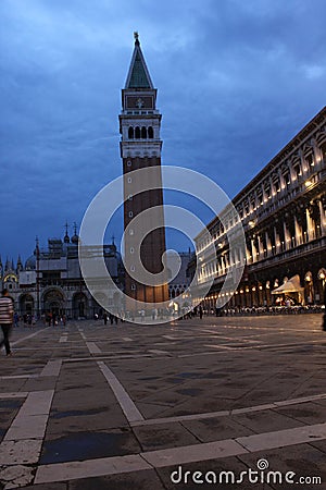 St.Mark Bell Tower at night, Venice Editorial Stock Photo
