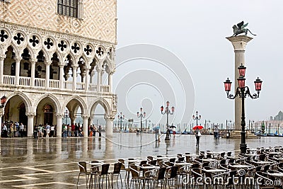 St Mark's Square, Piazzetta and rain Editorial Stock Photo