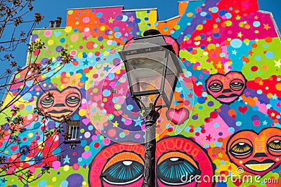 St Martin`s canal colored street art in Paris X France Editorial Stock Photo