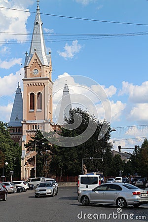 St. Martin of Tours Cathedral in centre of Mukachevo Editorial Stock Photo