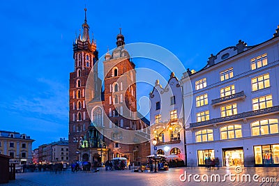 St. Mary Basilica in Krakow at nigh Stock Photo