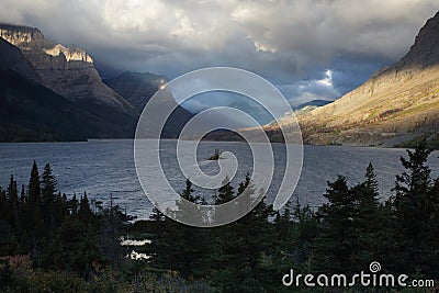 St. Mary Lake and wild goose island in Glacier national park,Montana,USA Stock Photo