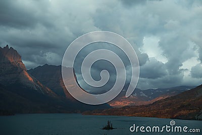 St. Mary Lake and wild goose island in Glacier national park,Montana,USA Stock Photo