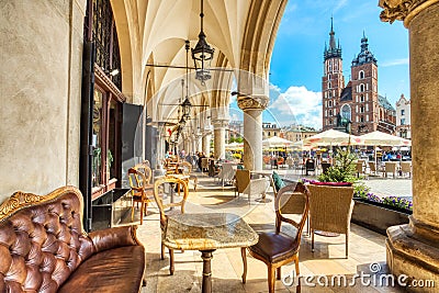 St. Mary`s Basilica on the Krakow Main Square during the Day, Krakow Stock Photo