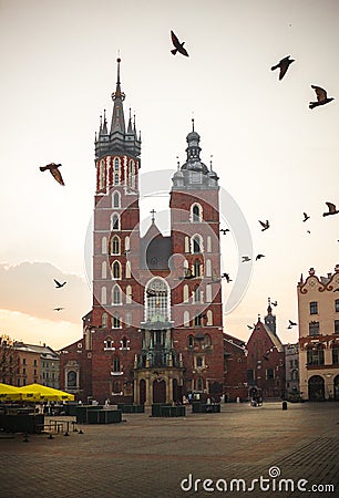 St. Mary`s basilica or Tower in Krakow, Poland Editorial Stock Photo