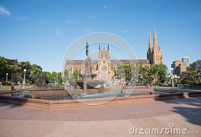 St. Mary`s Cathedral and Archibald Fountain Editorial Stock Photo