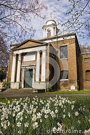 St Mary's Church, Paddington with Narcissus Stock Photo