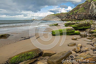 St Marys Lighthouse from Old Hartley. Stock Photo