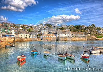 St Mawes Cornwall boats in harbour England UK colourful HDR Stock Photo