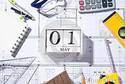 1st May Calendar. International Workers` Day. Labor day concept. Stock Photo