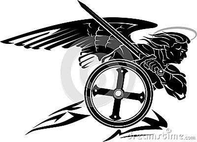 St. Michael Archangel with Round Shield Vector Illustration