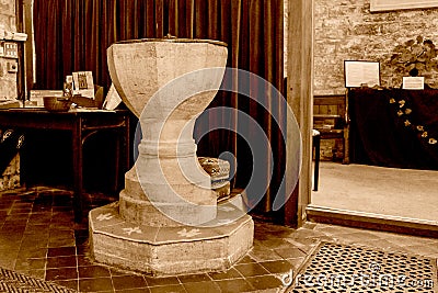 St Michael Church Font Sepia Tone Editorial Stock Photo