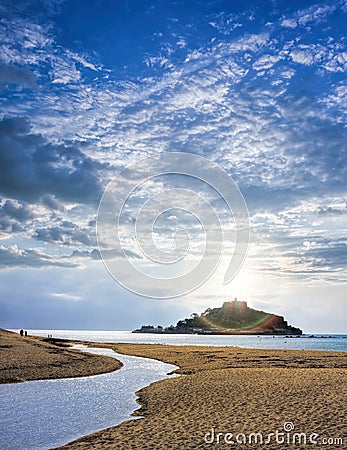 St Michael`s Mount against sunset near Penzance in Cornwall Stock Photo