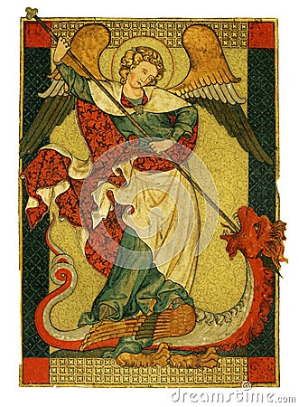 St Michael triumphant over devil painting Cartoon Illustration