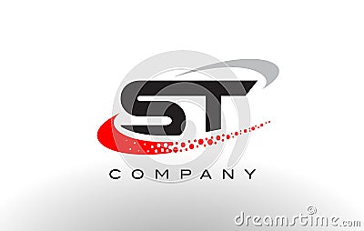 ST Modern Letter Logo Design with Red Dotted Swoosh Vector Illustration