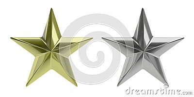 Gold and silver stars isolated cutout against white background. 3d illustration Cartoon Illustration