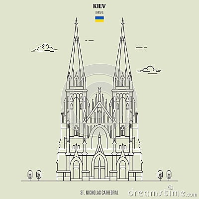 St. Nicholas Cathedral in Kiev, Ukraine. Landmark icon Vector Illustration