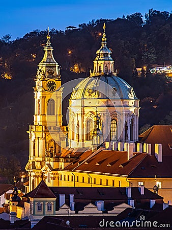 St Nicholas Church in Mala Strana, Lesser Town district, in the evening, Prague, Czech Republic Stock Photo