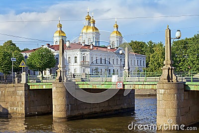 St. Nicholas Naval Cathedral and Pikalov bridge in St. Petersburg Stock Photo
