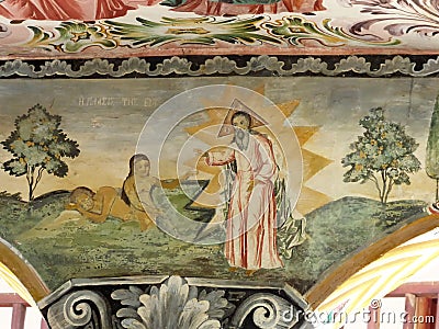 Fresco in the narthax of St. Nicholas Church at Bachkovo Monastery, Bulgaria Editorial Stock Photo