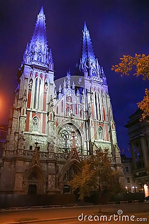 St. Nicholas Roman Catholic Cathedral in the evening, Kyiv, Ukraine Stock Photo