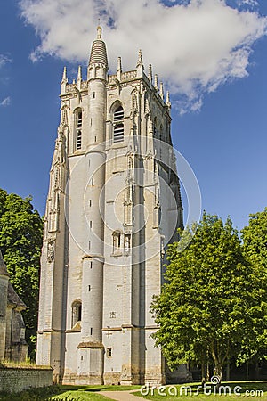 St Nicolas tower Bec-Hellouin Stock Photo