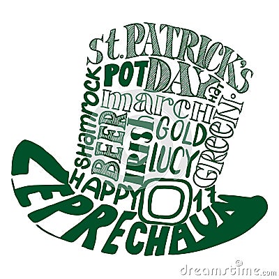 St.Patrcik`s day hat image composed of words tag cloud Vector Illustration