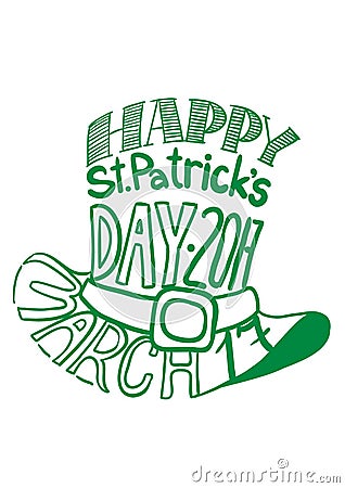 St.Patrcik`s day hat image composed of words tag cloud Vector Illustration