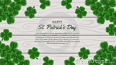 St patrick day banner template with illustration of shamrock clover leaves on the wood Vector Illustration