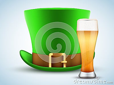 St Patrick hat with beer glass. Vector Illustration