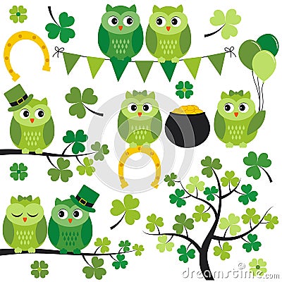 St. Patrick Owls Vector Illustration