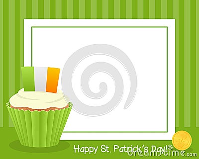 St. Patrick`s with Cupcake Horizontal Frame Vector Illustration