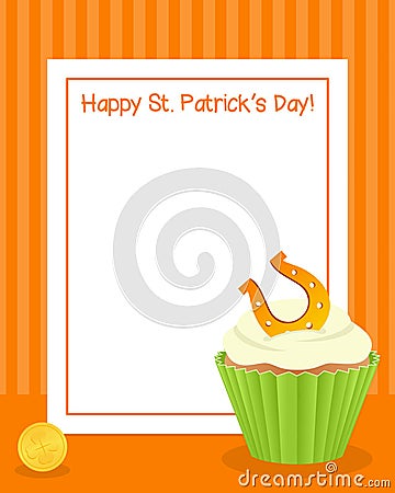 St. Patrick`s with Cupcake Vertical Frame Vector Illustration