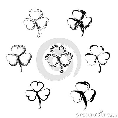 Set of decorative clover leaves. Vector Illustration