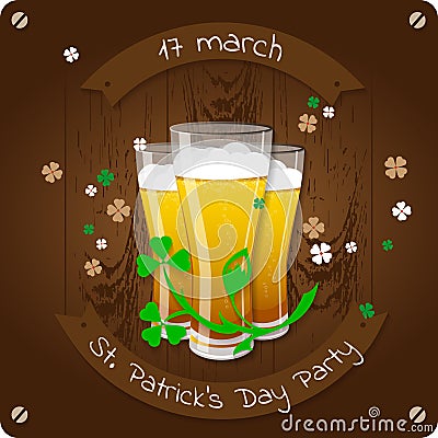 St. Patrick`s Day beer party invitation poster Vector Illustration