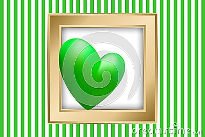 St Patrick`s day card. Big green heart and golden frame. Vector illustration for Saint Patrick Day Greeting Card Vector Illustration