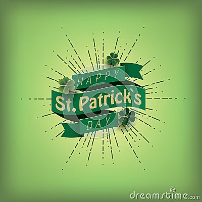 St. patrick`s day card. Green ribbon with text Vector Illustration
