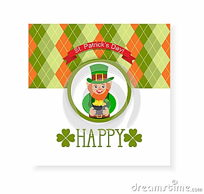 St. Patrick's Day card. leprechaun with a pot of gold Vector Illustration