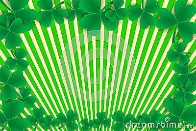 Striped background and shamrock frame. Vector illustration for Saint Patrick Day Greeting Card Vector Illustration