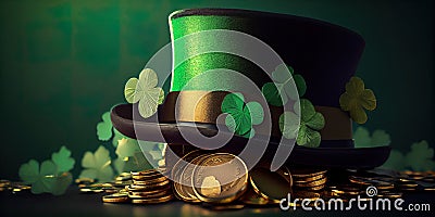 St. Patrick's Day cheer with a beer mug, mods and clover leaves. Generative Ai Stock Photo