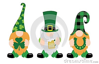 St. Patrick`s Day Gnomes with shamrock & horseshoe Vector Illustration