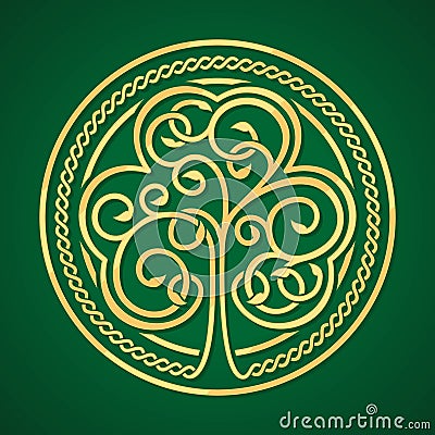 St. Patrick's day. Gold shamrock on a green background Vector Illustration