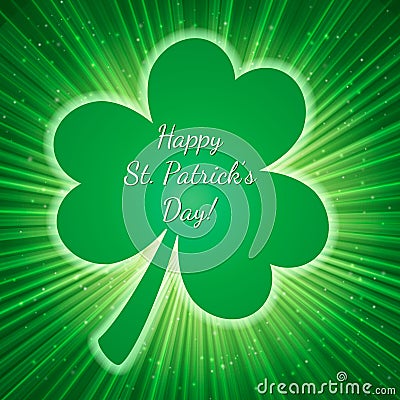 St. Patrick`s Day greeting card on a bright green background with clover. Easy to edit vector design template Vector Illustration