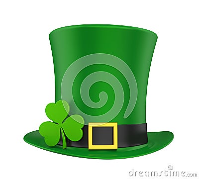 St. Patrick`s Day Hat with Clover Isolated Stock Photo