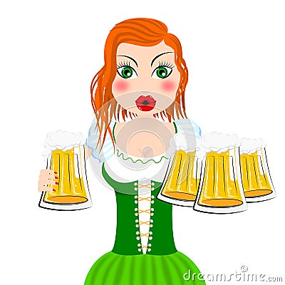 St. Patrick`s Day illustration - waitress holding beer Cartoon Illustration