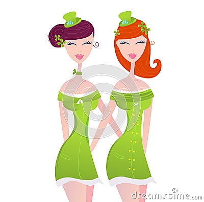 St. Patrick's Day irish girls in green Vector Illustration