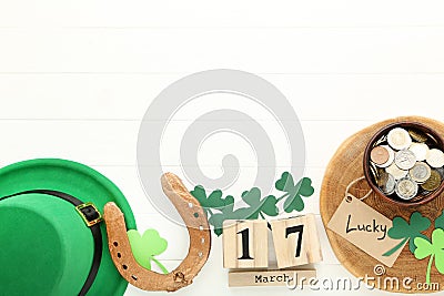 St.Patrick`s Day. Paper clover leafs Stock Photo