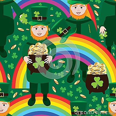 St. Patrick's Day rainbow seamless pattern Vector Illustration